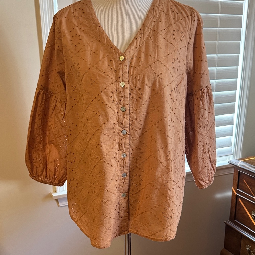Chic Tan Button-Up Blouse